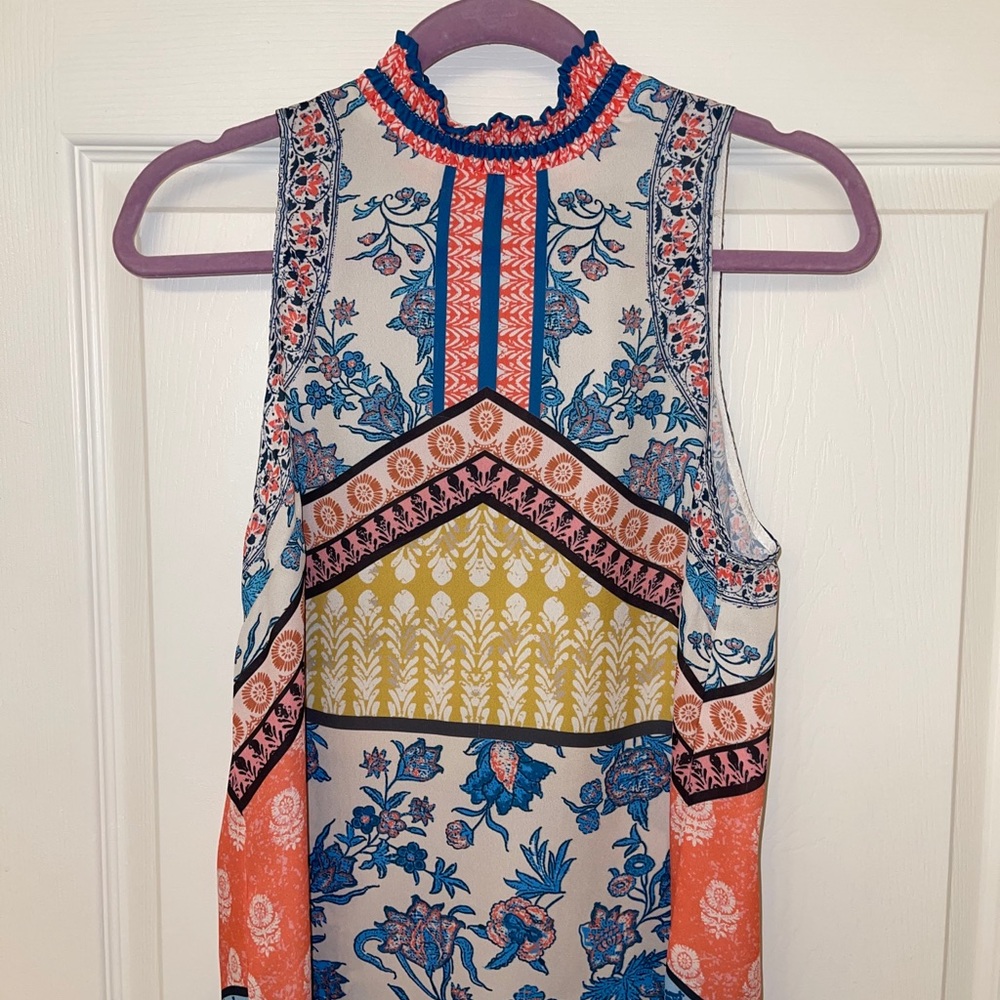 Fabrik Smocked Turtleneck Colorful Sleeveless Top